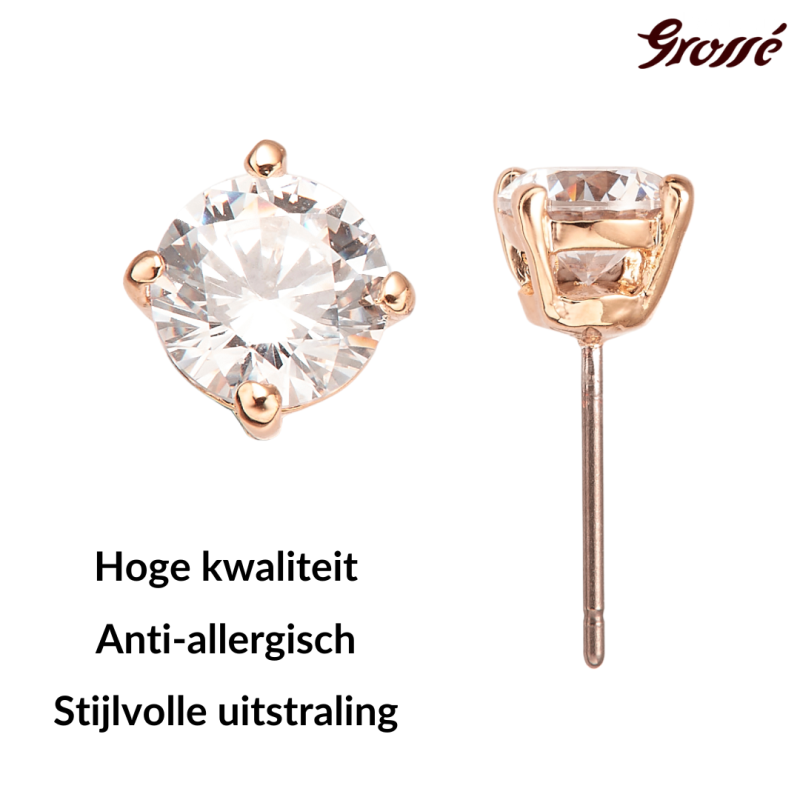 Grossé Oorstekers - Aristocratic - Goudkleurig - Zirkonia - Verguld - Ø 6 mm - GJ63208 