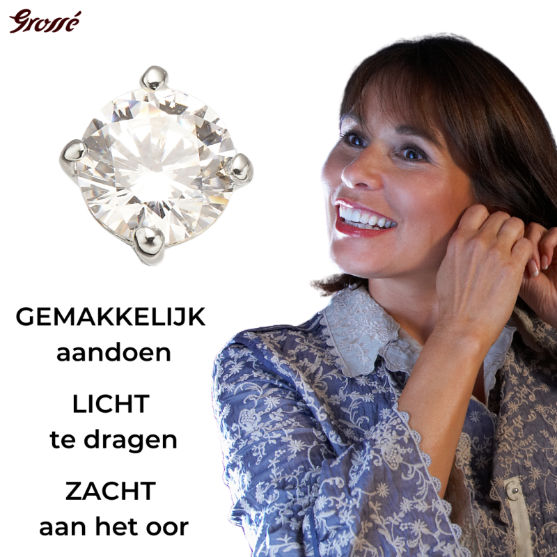 Grossé Oorstekers - Aristocratic - Zilverkleurig - Zirkonia - Geplatineerd - Ø 6 mm