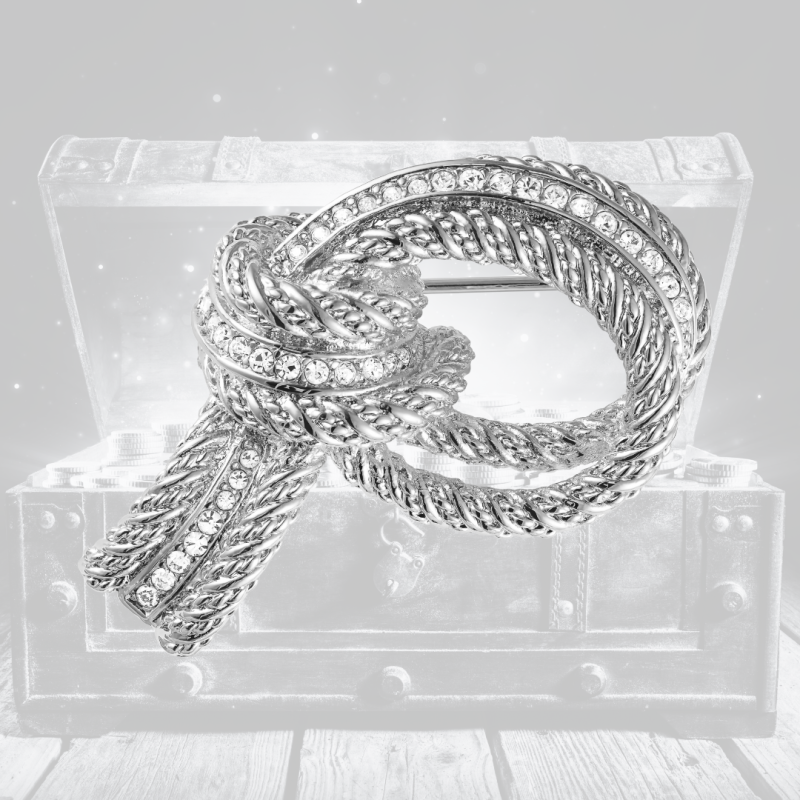 Grossé Brooch - Tresor - Silver Coloured - Crystals - Loop - Platinum Plated - 4x3 cm