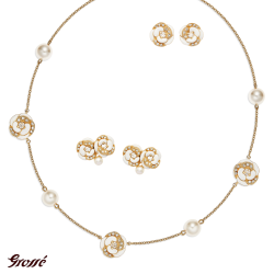 Grossé Bracelet - Blanc Camelia - Gold Plated - Pearls - 4 mm - Cream - Crystals - 15+5 cm - GJ11277