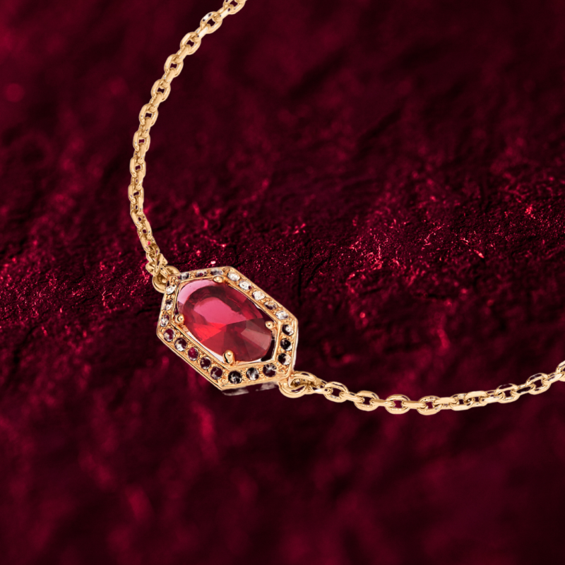 Grossé Bracelet - Jelly Beans - Gold Coloured - Crystal - Red - Gold Plated - 16+3 cm - GA10809