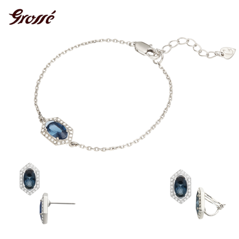 Grossé Dames Ketting - Jelly Beans - Zilverkeurig - Kristal - Blauw - Geplatineerd - 38+5 cm