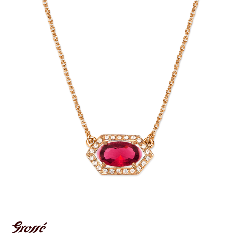 Grossé Collier - Jelly Beans - Goldfarbe - Kristalle - Rot - Vergoldet - 38+5 cm - GA21618 