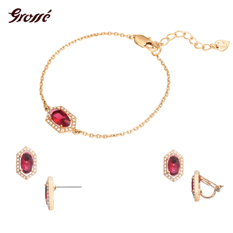 Grossé Dames Ketting - Jelly Beans - Goudkleurig - Kristal - Rood - Verguld - 38+5 cm - GA21618