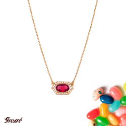 Grossé Ketting - Jelly Beans - Goudkleurig - Kristal - Rood - Verguld - 38+5 cm - GA21618