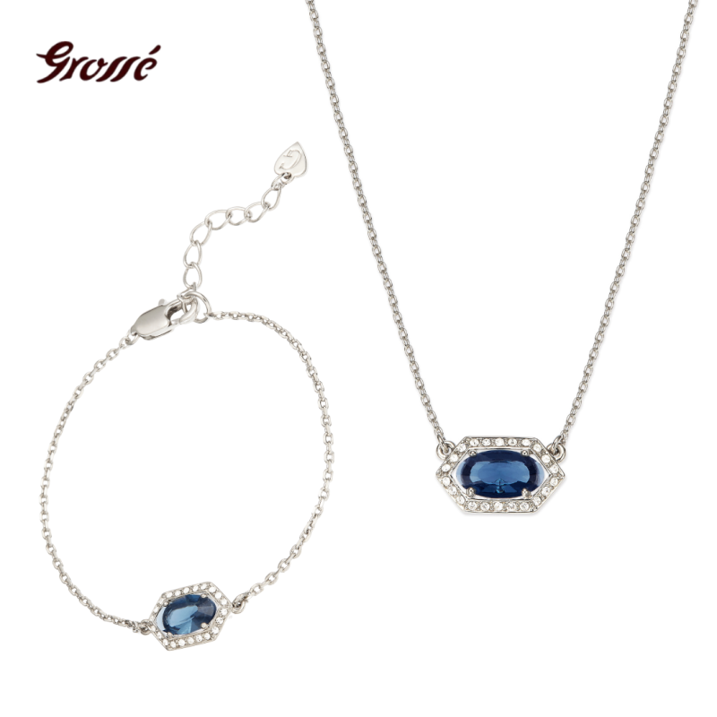 Grossé Oorsteker - Jelly Beans - Zilverkleurig - Kristal - Blauw - Geplatineerd - 15x9 mm