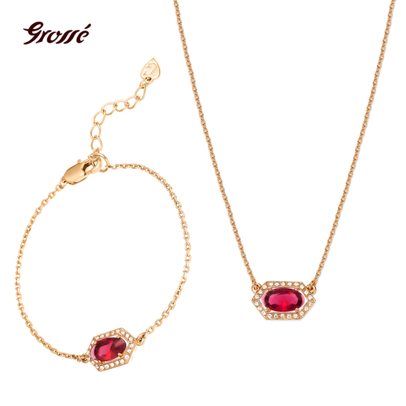 Grossé Clip-on Earrings - Jelly Beans - Gold Coloured - Crystal - Red - Gold Plated - 15x9 mm - GA61732