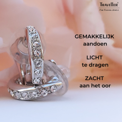 Traveller Clip Oorbellen - Zilverkleurig - Preciosa Kristallen - Half rond - Geplatineerd - 15x3 mm