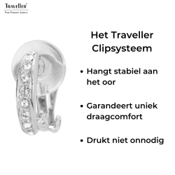 Traveller Clip Oorbellen - Zilverkleurig - Preciosa Kristallen - Half rond - Geplatineerd - 15x3 mm