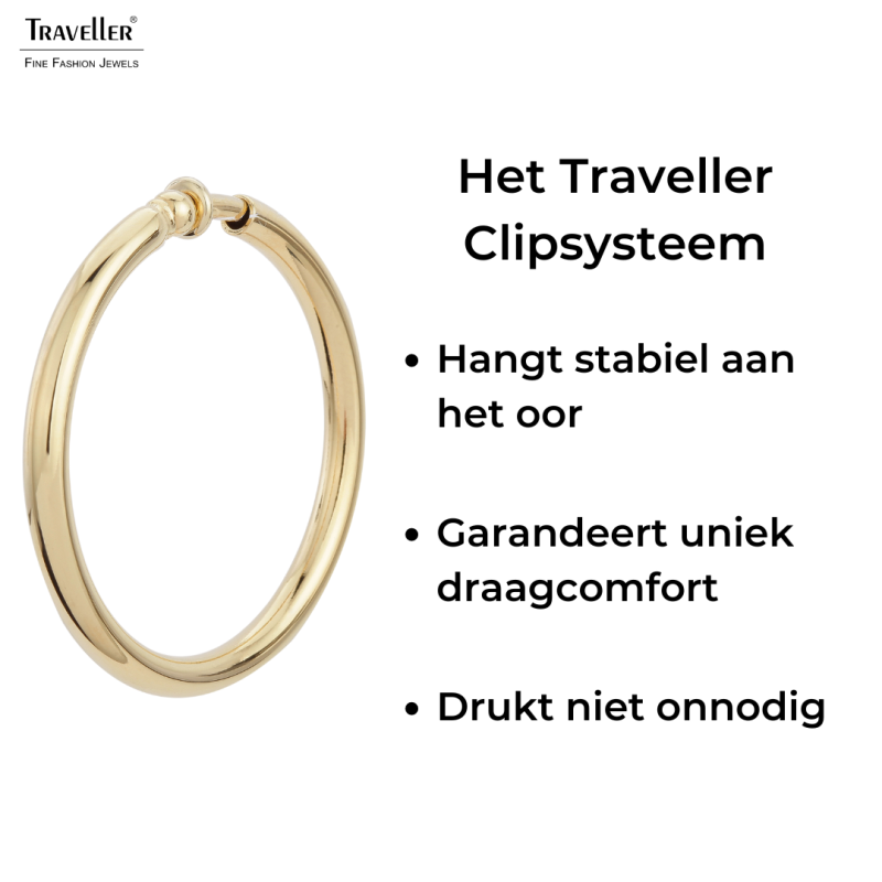 Traveller Clip Oorbellen - Oorringen - Goudkleurig - 50 mm - 22ct Verguld