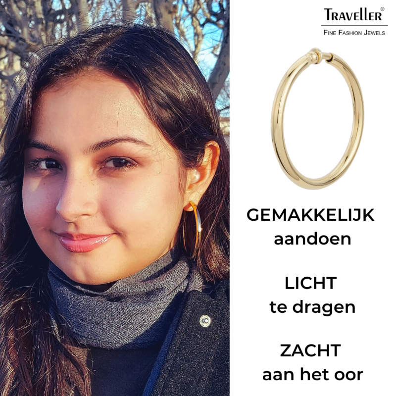 Traveller Clip Oorbellen - Oorringen - Goudkleurig - 50 mm - 22ct Verguld - 157500