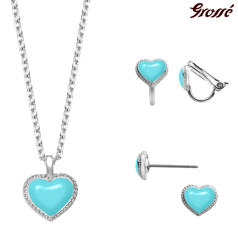 Grossé Armband Dames - Pop Heart - Zilverkleurig - Emaille Hart - Licht Blauw - Geplatineerd - 16+3 cm