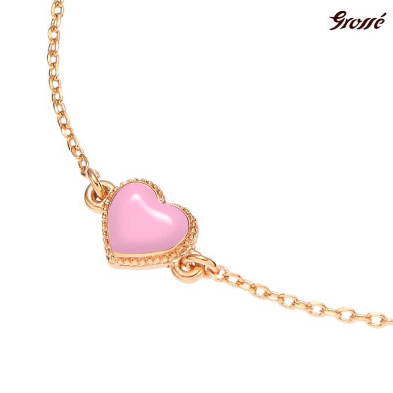 Grossé Bracelet - Pop Heart - Gold Coloured - Enamel Heart - Pink - Gold Plated - 16+3 cm - GA10815
