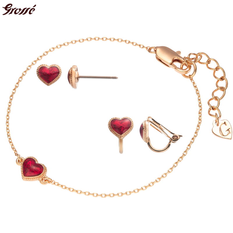 Grossé Necklace - Pop Heart - Gold Coloured - Enamel - Red - Gold Plated - 38+5 cm