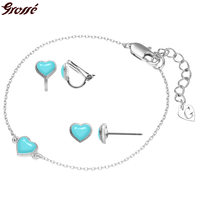 Grossé Collier - Pop Heart - Silberfarbe - Emaille - Hell Blau - Platiniert - 38+5 cm