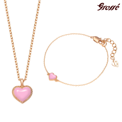 Grossé Clip-on Earrings - Pop Heart - Gold Coloured - Enamel - Pink - Gold Plated - 8x7 mm - GA61747