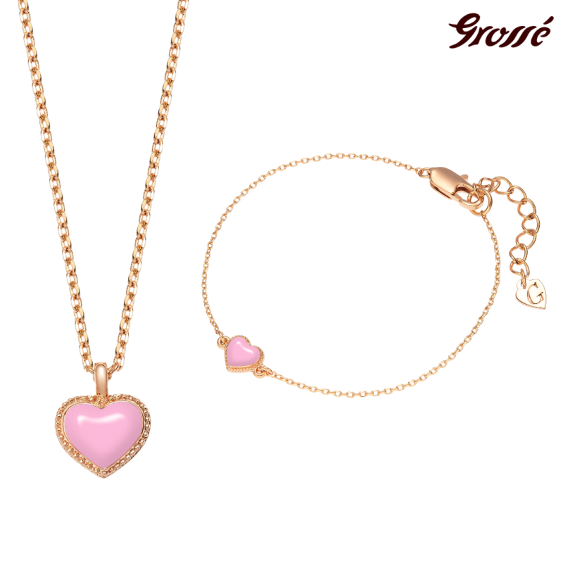 Grossé Clip-on Earrings - Pop Heart - Gold Coloured - Enamel - Pink - Gold Plated - 8x7 mm - GA61747