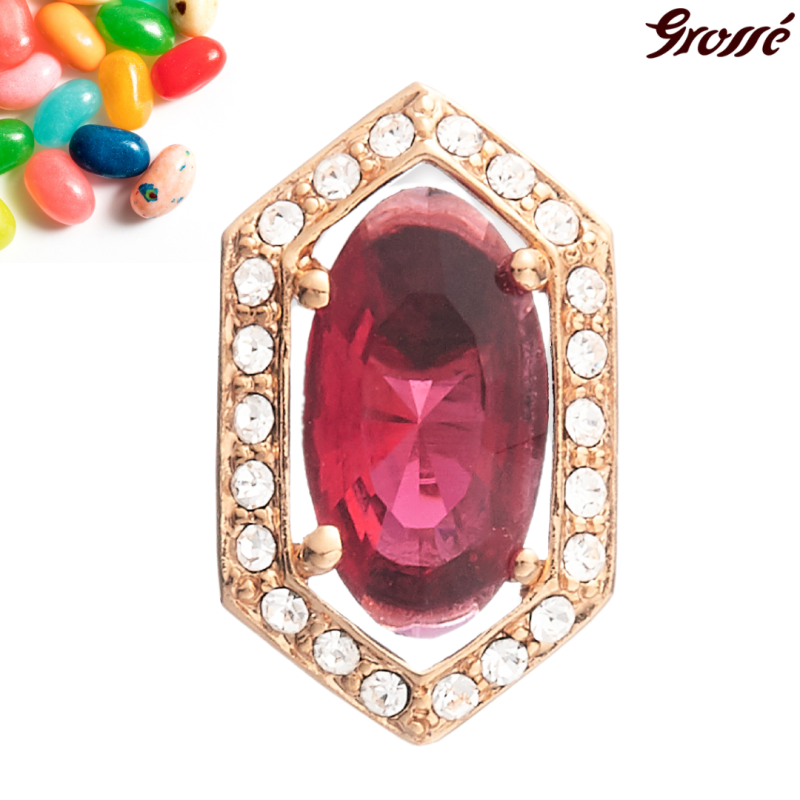 Grossé Oorstekers - Jelly Beans - Goudkleurig - Kristal - Rood - Verguld - 15x9 mm