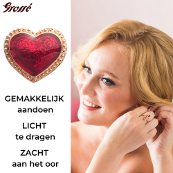 Grossé Oorclips - Pop Heart - Goudkleurig - Emaille - Rood - Verguld - 8x7 mm