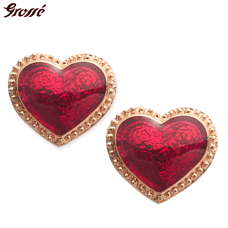 Grossé Ohrclips - Pop Heart - Goldfarbe - Emaille - Rot - Vergoldet - 8x7 mm