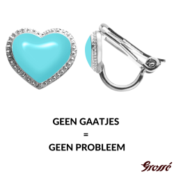 Grossé Oorclips - Pop Heart - Zilverkleurig - Emaille - Licht Blauw - Geplatineerd - 8x7 mm