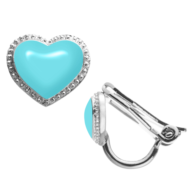Grossé Ohrclips - Pop Heart - Silberfarbe - Emaille - Hell Blau - Platiniert - 8x7 mm - GA61745