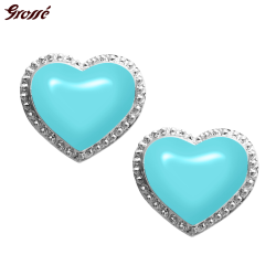 Grossé Clip-on Earrings - Pop Heart - Silver Coloured - Enamel - Light Blue - Platinum Plated - 8x7 mm