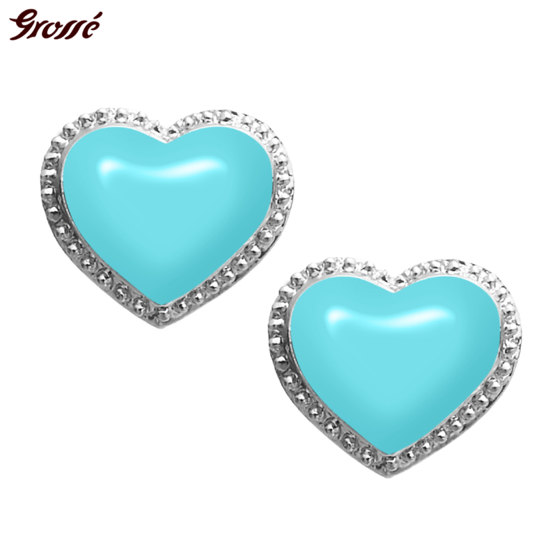 Grossé Clip-on Earrings - Pop Heart - Silver Coloured - Enamel - Light Blue - Platinum Plated - 8x7 mm - GA61745