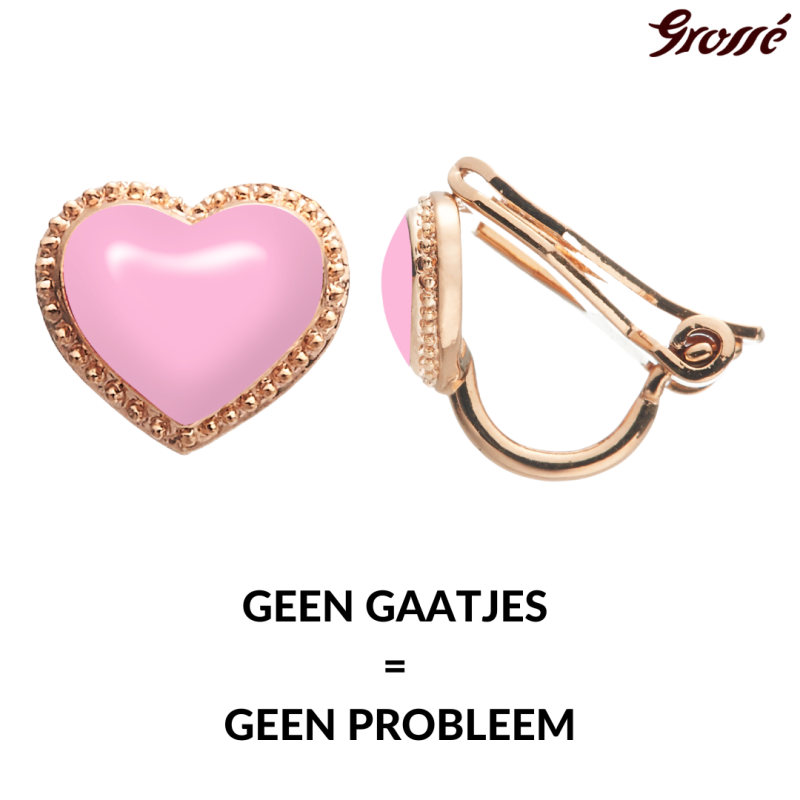 Grossé Oorclips - Pop Heart - Goudkleurig - Emaille - Roze - Verguld - 8x7 mm - GA61747