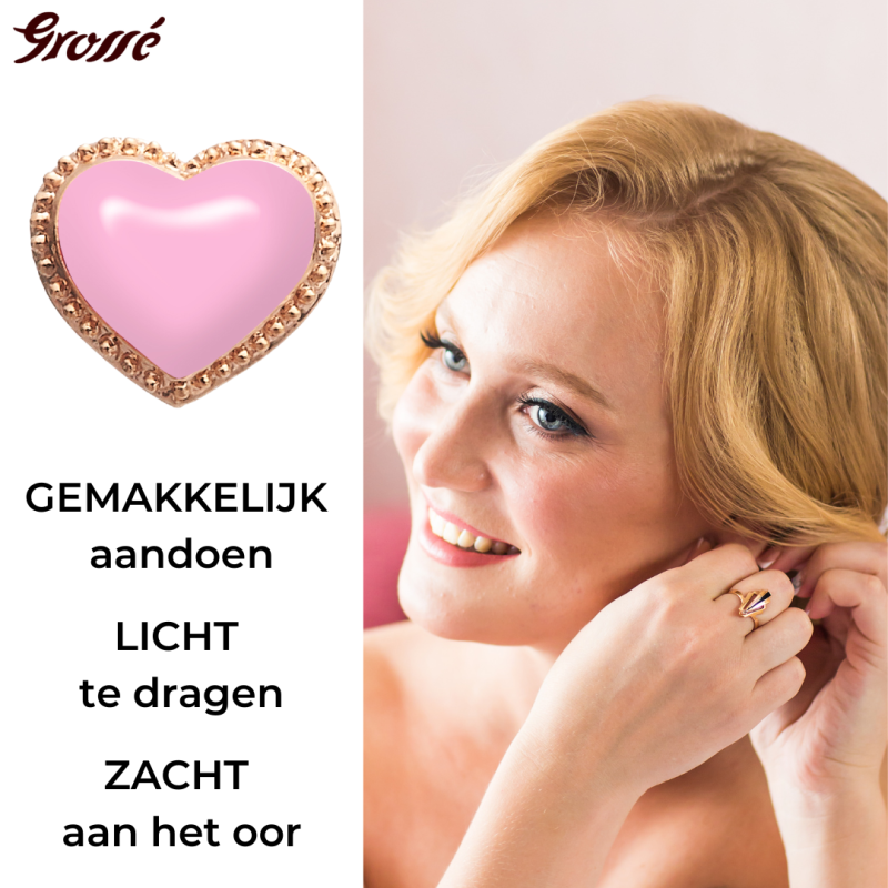 Grossé Oorclips - Pop Heart - Goudkleurig - Emaille - Roze - Verguld - 8x7 mm - GA61747