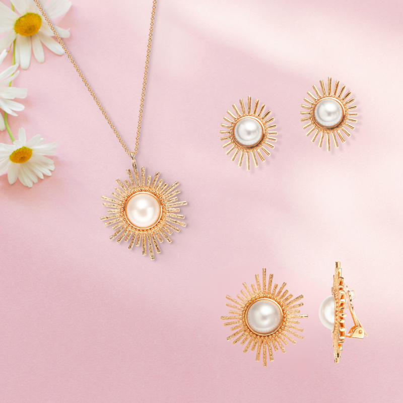 Grossé Dames Ketting - Future Floral - Goudkleurig - Parel - 12 mm - Wit - Verguld - 70 cm - GJ25627