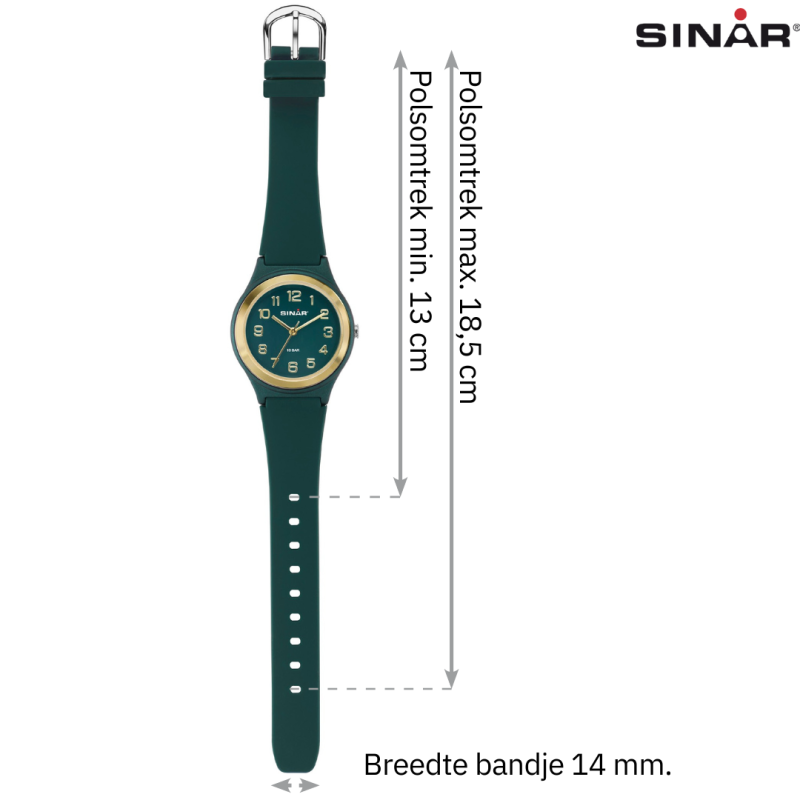 Sinar Horloge - Analoog - Bos Groen / Goud - 36 mm - Verstelbaar bandje 13-18,5cm - XB-48-6