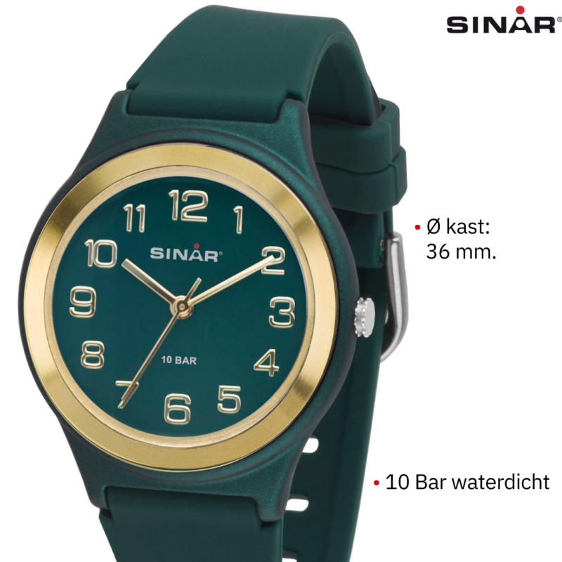 Sinar Horloge - Analoog - Bos Groen / Goud - 36 mm - Verstelbaar bandje 13-18,5cm