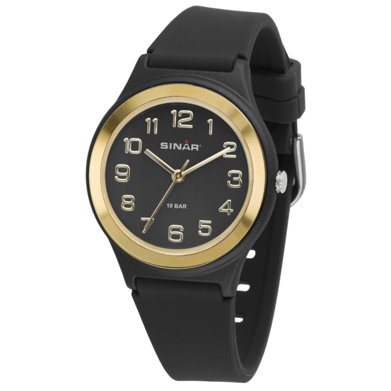 Sinar Horloge - Analoog - Zwart / Goud - 36 mm - Verstelbaar bandje 13-18,5cm - XB-48-10