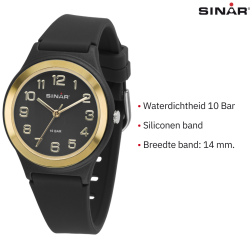 Sinar Horloge - Analoog - Zwart / Goud - 36 mm - Verstelbaar bandje 13-18,5cm - XB-48-10