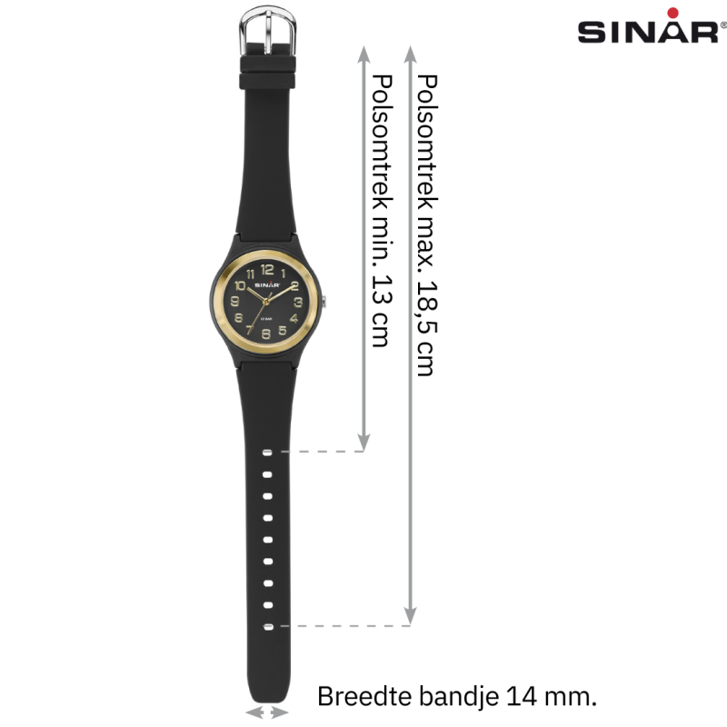 Sinar Watch - Analogue - Black / Gold - 36mm - Adjustable Strap 13-18,5cm - XB-48-10