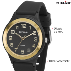Sinar Horloge - Analoog - Zwart / Goud - 36 mm - Verstelbaar bandje 13-18,5cm - XB-48-10