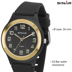 Sinar Horloge - Analoog - Zwart / Goud - 36 mm - Verstelbaar bandje 13-18,5cm