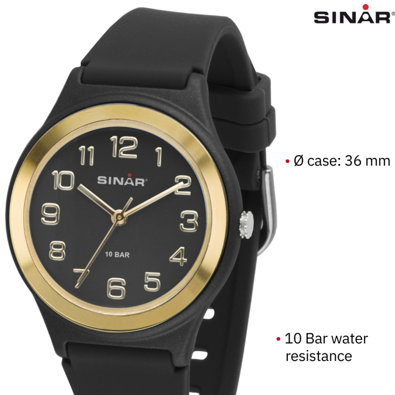 Sinar Horloge - Analoog - Zwart / Goud - 36 mm - Verstelbaar bandje 13-18,5cm