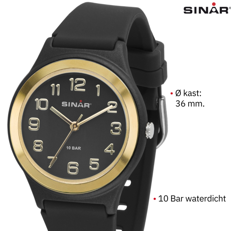 Sinar Watch - Analogue - Black / Gold - 36mm - Adjustable Strap 13-18,5cm - XB-48-10