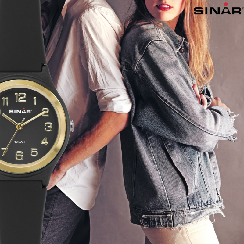 Sinar Armbanduhr - Analog - Schwarz / Gold - 39 mm - Verstellbares Band 13-18,5cm