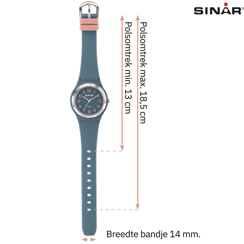 Sinar Horloge - Analoog - Blauw / Rosé - 36 mm - Verstelbaar bandje 13-18,5cm