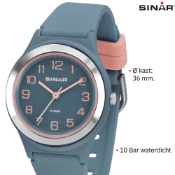 Sinar Horloge - Analoog - Blauw / Rosé - 36 mm - Verstelbaar bandje 13-18,5cm