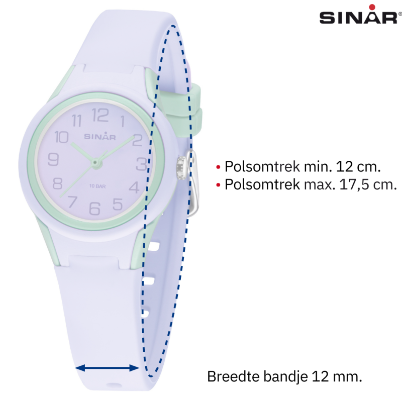 Sinar Horloge - Analoog - Lila / mint - 29mm - 10 Bar - Zacht Verstelbaar Bandje 12-17,5cm - XB-47-7