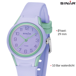 Sinar Horloge - Analoog - Lila / mint - 29mm - 10 Bar - Zacht Verstelbaar Bandje 12-17,5cm