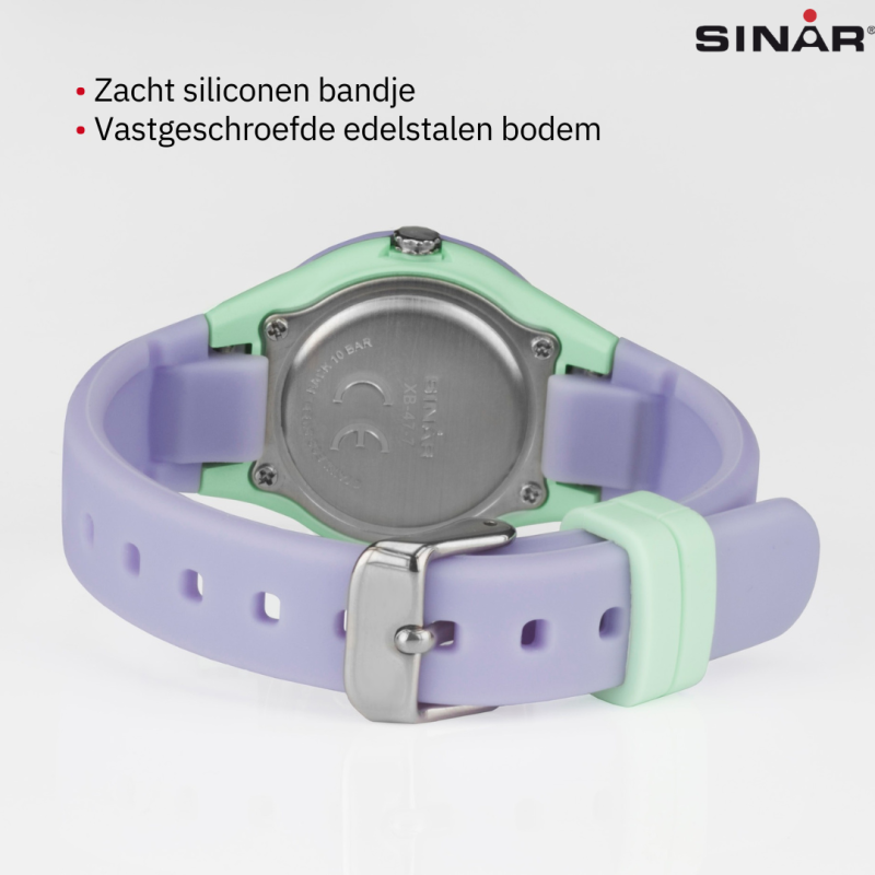 Sinar Horloge - Analoog - Lila / mint - 29mm - 10 Bar - Zacht Verstelbaar Bandje 12-17,5cm - XB-47-7