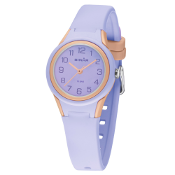 Sinar Horloge - Analoog - Lila / Abrikoos - 29mm - 10 Bar - Zacht Verstelbaar Bandje 12-17,5cm - XB-47-17