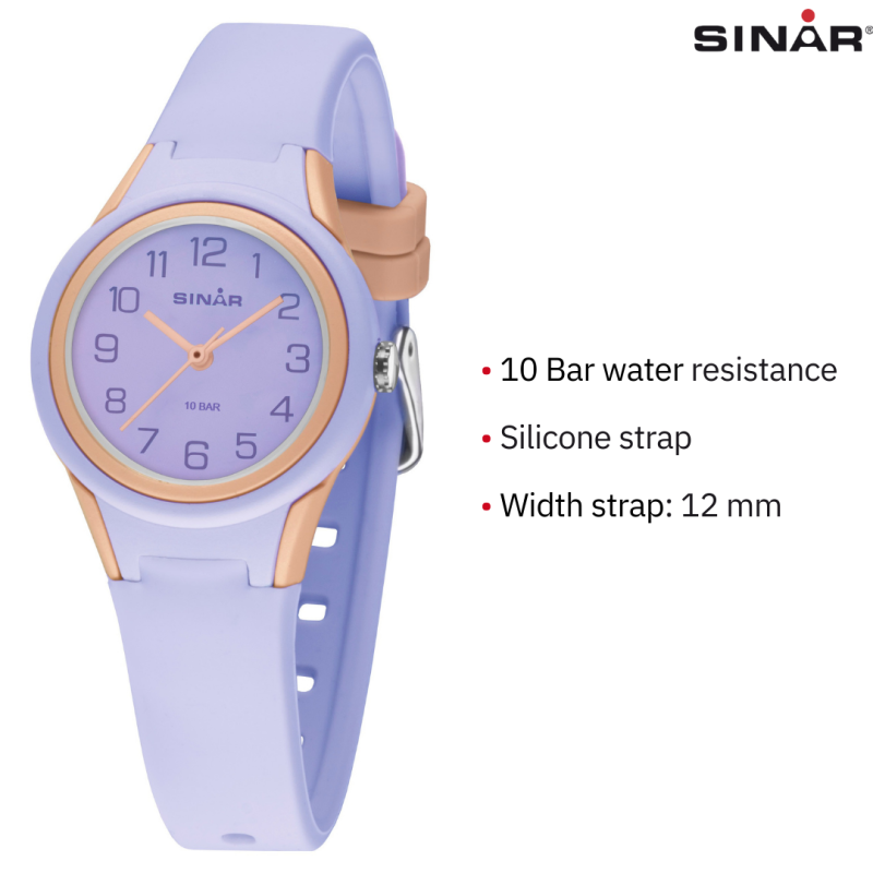 Sinar Horloge - Analoog - Lila / Abrikoos - 29mm - 10 Bar - Zacht Verstelbaar Bandje 12-17,5cm