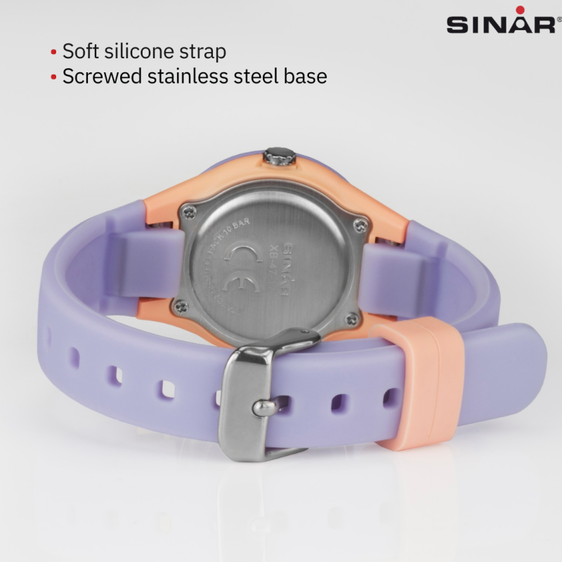 Sinar Horloge - Analoog - Lila / Abrikoos - 29mm - 10 Bar - Zacht Verstelbaar Bandje 12-17,5cm