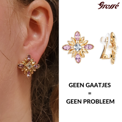 Grossé Oorclips - Athene - Goudkleurig - Rhinestone - Roze - 20x20 mm - Verguld